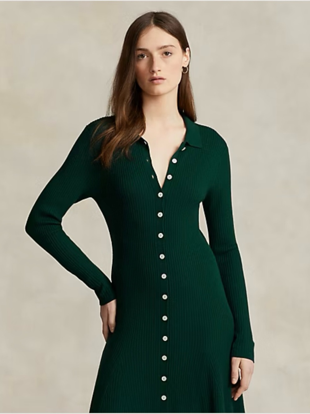 Polo Ralph Lauren Rib-Knit Merino Wool Polo Sweater Dress - Picture 2 of 13